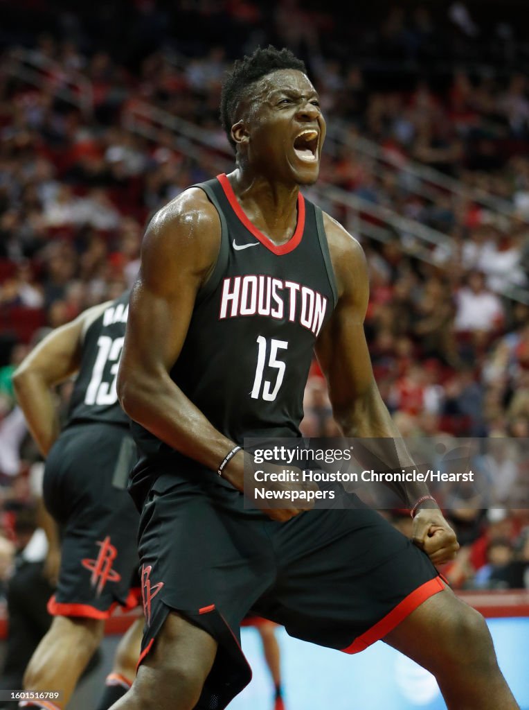 Capela Houston Rockets Houston Rockets center Clint Capela reacts after dunking the ball ...