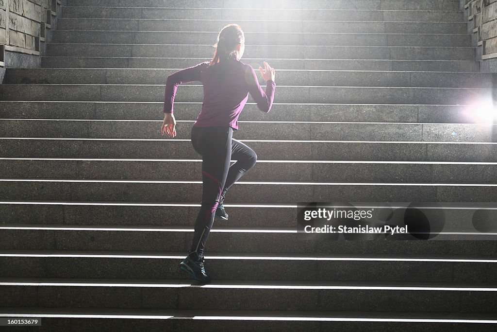 Women running on stairs