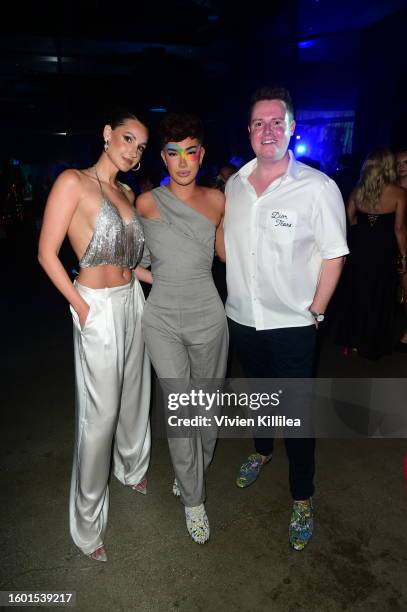 Laura Dundovic, James Charles and Sam Mangan attend the Painted launch party on August 07, 2023 in Los Angeles, California.