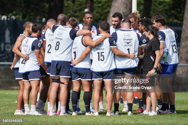 Team of XV de France during the Training session of Team France on August 15, 2023 in Capbreton, France.