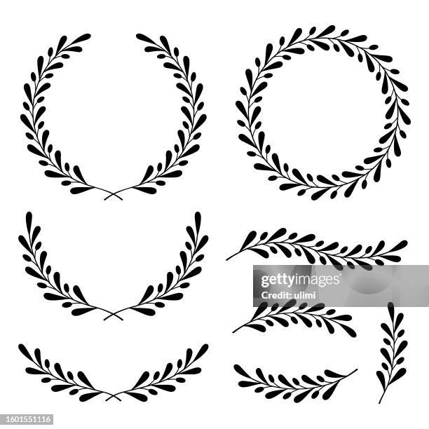 ilustraciones, imágenes clip art, dibujos animados e iconos de stock de coronas y divisores florales - rama de olivo