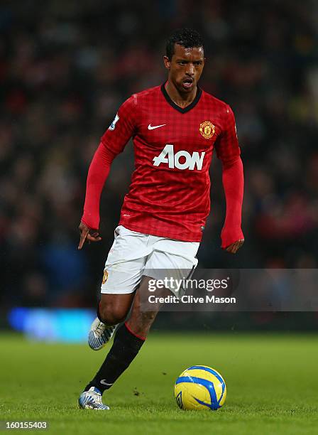 Nani of Manchester United in action during the FA Cup with Budweiser Fourth Round match between Manchester United and Fulham at Old Trafford on...