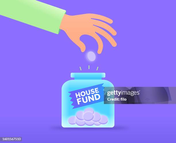 house fund saving for a house jar - tip jar stock illustrations