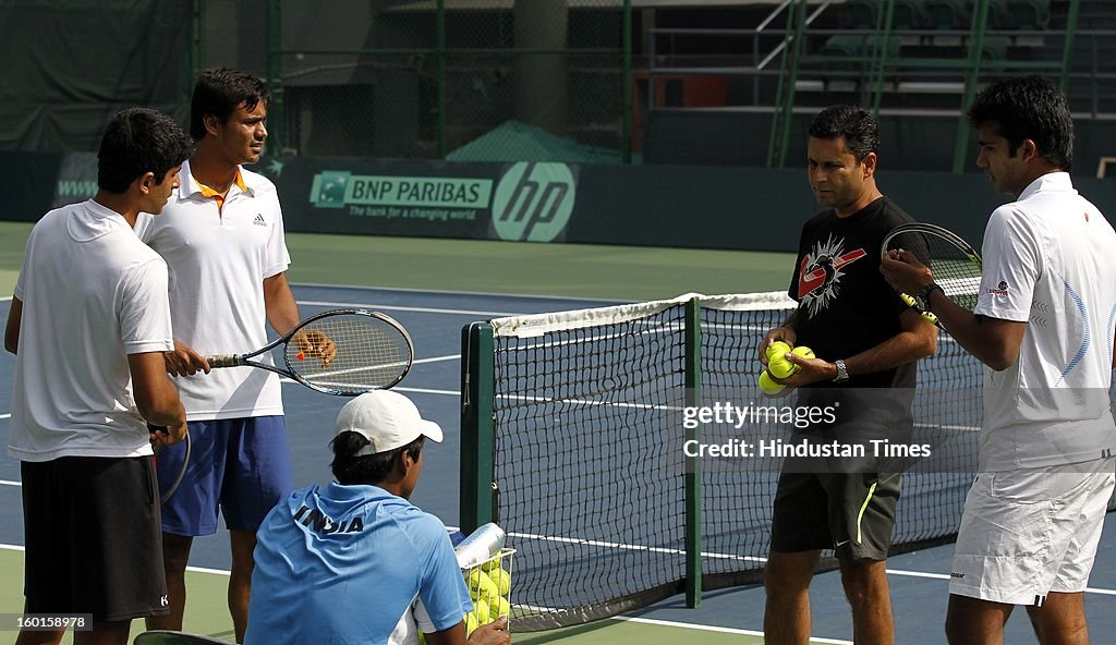 India Davis Cup Team During Practice Session