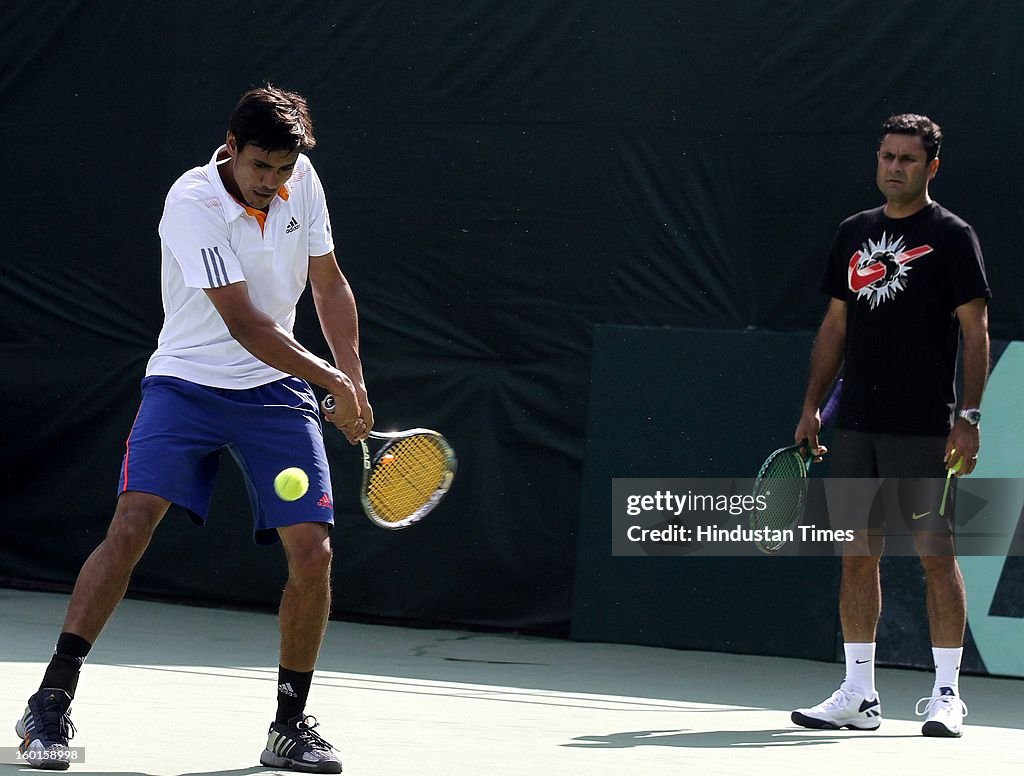 India Davis Cup Team During Practice Session