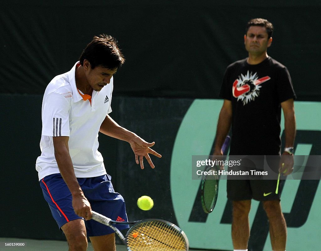 India Davis Cup Team During Practice Session