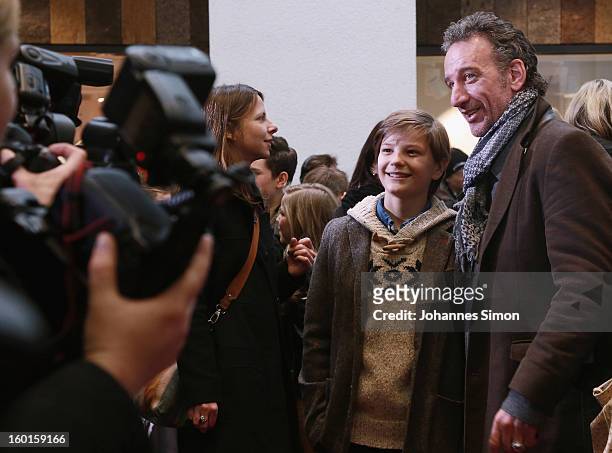 German actor Heio von Stetten and his son Kristo Ferkic arrive for the 'Fuenf Freunde 2' movie premiere at CineMaxx Cinema on January 27, 2013 in...