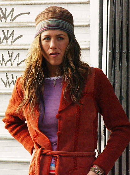 Actress Jennifer Aniston stands on the comedy set of a still unnamed movie directed by John Hamburg November 10, 2002 in New York City. Aniston's...