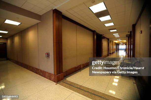 The hallway outside of courtrooms on the 17th floor of the Harris County Criminal Justice Center, 1201 Franklin, Friday, May 18 in Houston, which is...