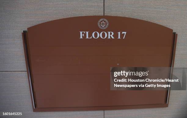 Blank judge's nameplate in the hallway outside of courtrooms on the 17th floor of the Harris County Criminal Justice Center, 1201 Franklin, Friday,...
