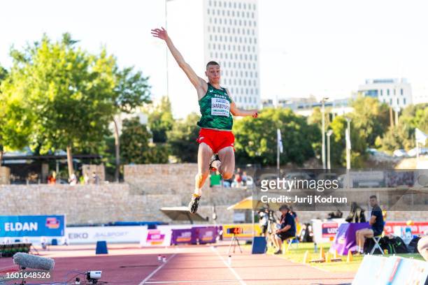 Boshidar Sarabayukov of Bulgaria competes in Men's Long Jump during European Athletics U20 Championships Jerusalem - Day Two on August 08, 2023 in...