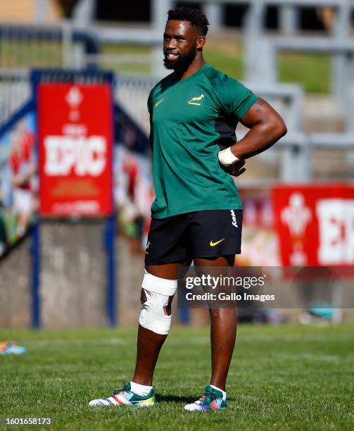 Siya Kolisi of South Africa during the South Africa men's national rugby team training session at Cardiff Metropolitan University on August 15, 2023...