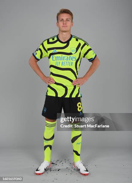 Martin Odegaard of Arsenal at London Colney on August 08, 2023 in St Albans, England.