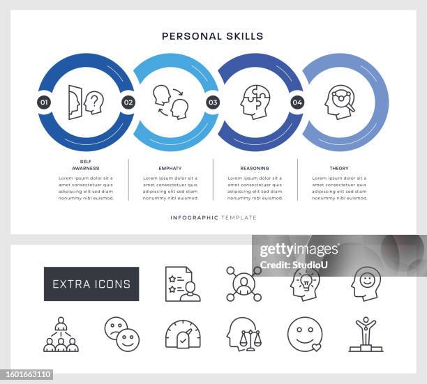 personal skills infographic design with line icons - honesty stock illustrations