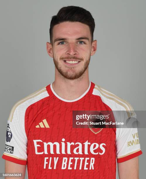 Declan Rice of Arsenal at London Colney on August 08, 2023 in St Albans, England.
