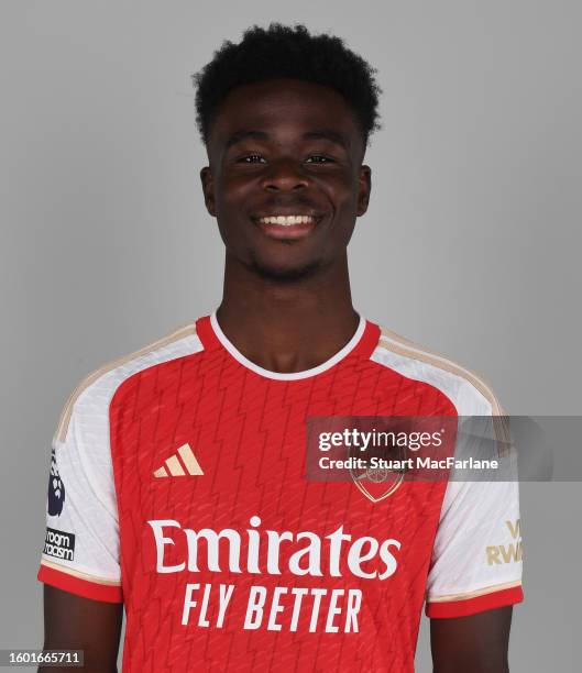 Bukayo Saka of Arsenal at London Colney on August 08, 2023 in St Albans, England.