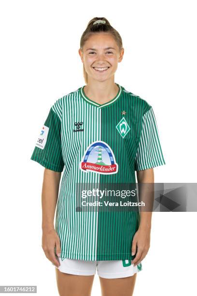 Michelle Weiss poses during the team presentation of SV Werder Bremen Women's at Weserstadion on August 8, 2023 in Bremen, Germany.