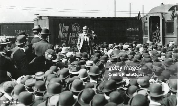 American labor leader and prominent socialist Eugene V. Debs , US Presidential candidate from the Socialist Party, speaks to supporters during his...
