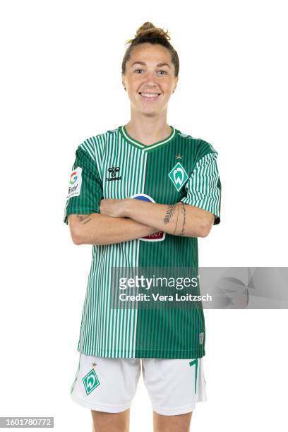 Lisa Josten poses during the team presentation of SV Werder Bremen Women's at Weserstadion on August 8, 2023 in Bremen, Germany.