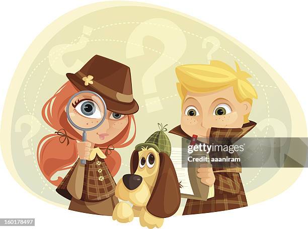 ilustraciones, imágenes clip art, dibujos animados e iconos de stock de detective los niños - sombrero