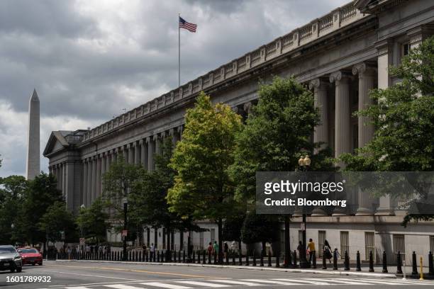 The US Treasury building in Washington, DC, US, on Tuesday, Aug. 15, 2023. The Treasury secretary said yesterday she is watching international...
