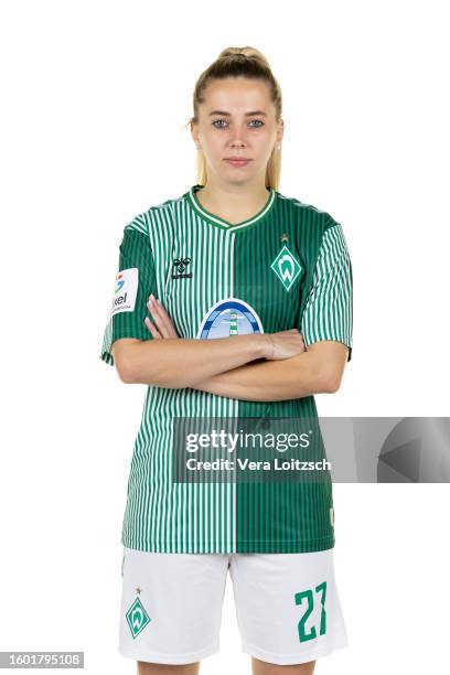 Nina Luehrssen poses during the team presentation of SV Werder Bremen Women's at Weserstadion on August 8, 2023 in Bremen, Germany.