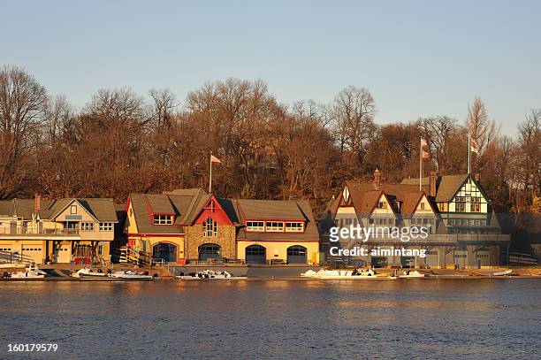 boathouse row in philadelphia - båthus bildbanksfoton och bilder