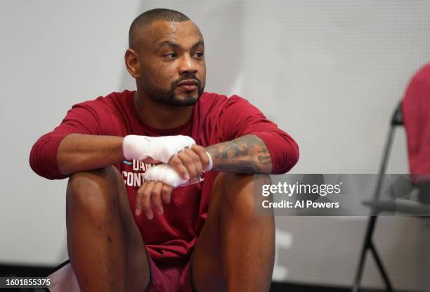 Cesar Almeida of Brazil warms up prior to his fight during Dana White's Contender Series season seven, week one at UFC APEX on August 08, 2023 in Las...