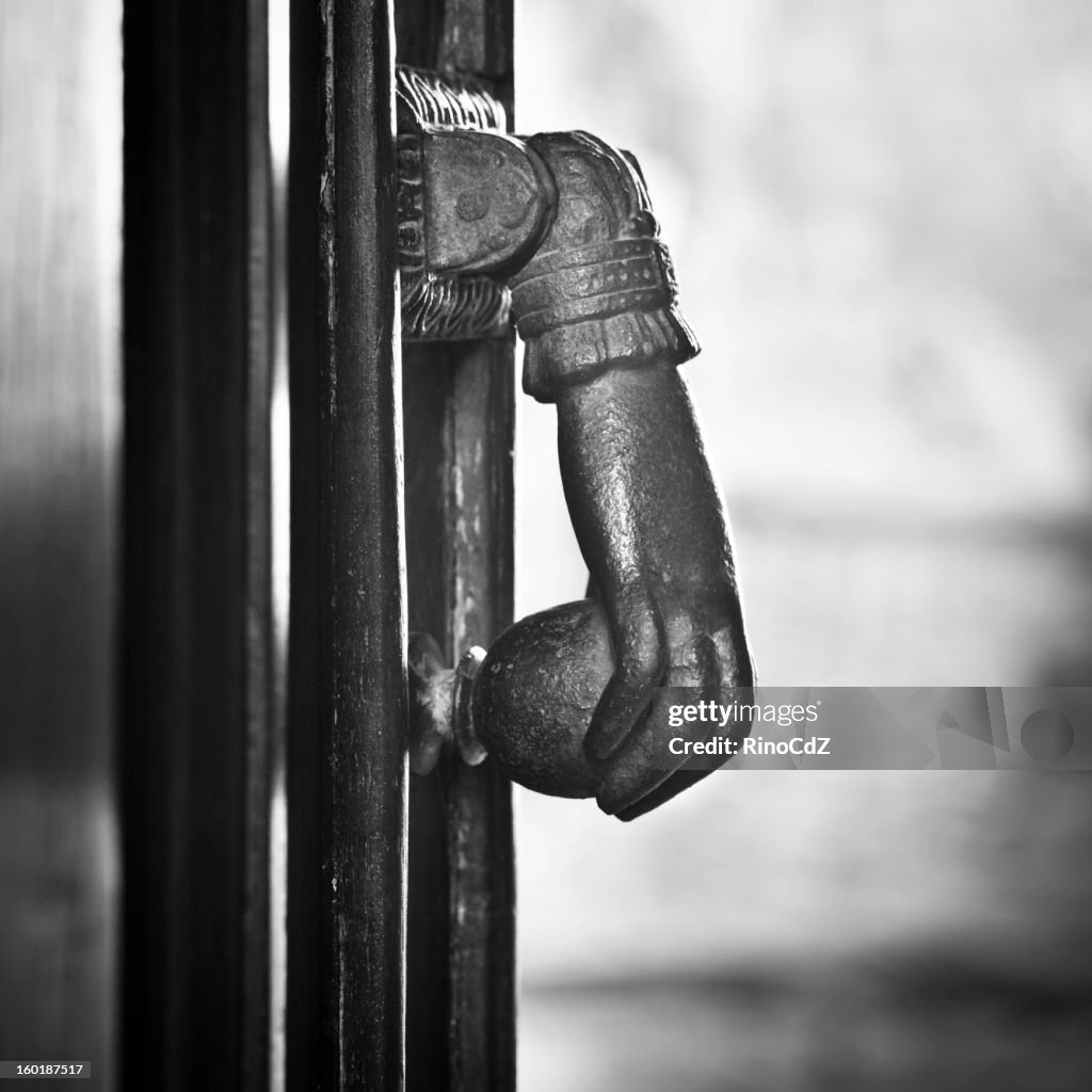 Iron Hand To Knock On Door, Black And White