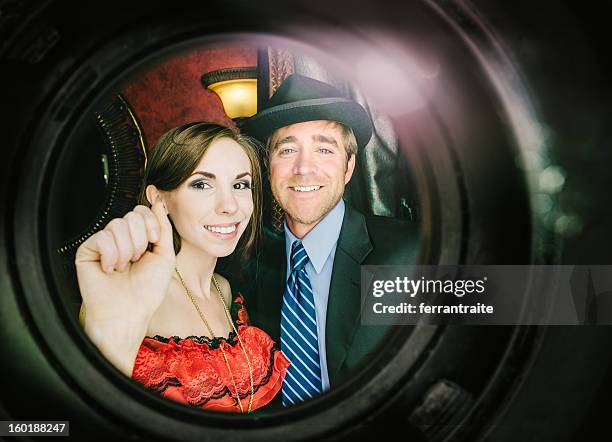 friends knocking - peephole stock pictures, royalty-free photos & images