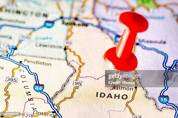 usa states on map: idaho - idaho map stockfoto's en -beelden