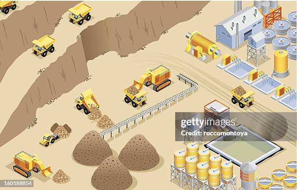 ilustraciones, imágenes clip art, dibujos animados e iconos de stock de isométricos de la minería - cavadora mecánica