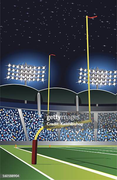 stockillustraties, clipart, cartoons en iconen met football goal post under stadium lights at night - football goal post