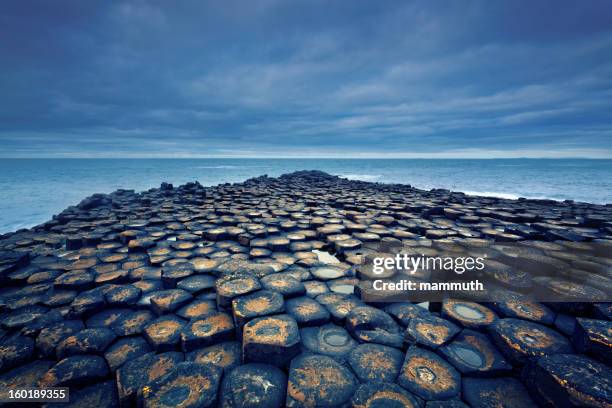 giant's causeway an einem wolkigen tag - felsformation stock-fotos und bilder