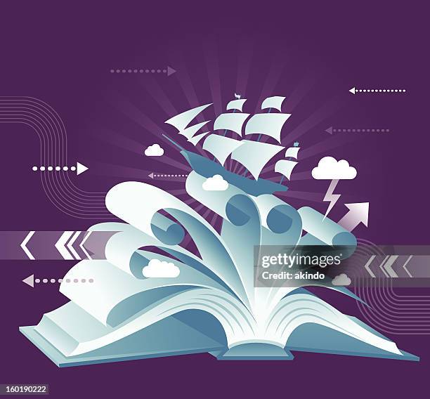 book discovery - paper ship stock illustrations