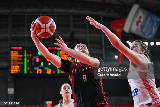 Jada Lynch of Belgium in action against Olivia Vukosa of Croatia during the FIBA U16 Women's European Championship match between Croatia and Belgium...