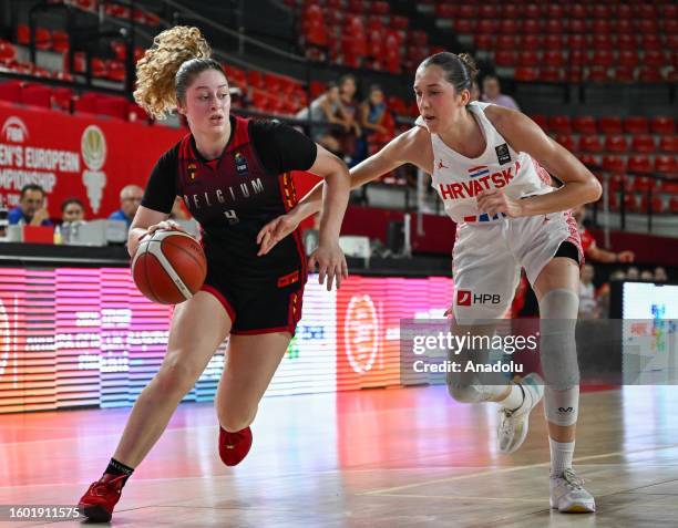 Jada Lynch of Belgium in action against Lena Bilic of Croatia during the FIBA U16 Women's European Championship match between Croatia and Belgium at...