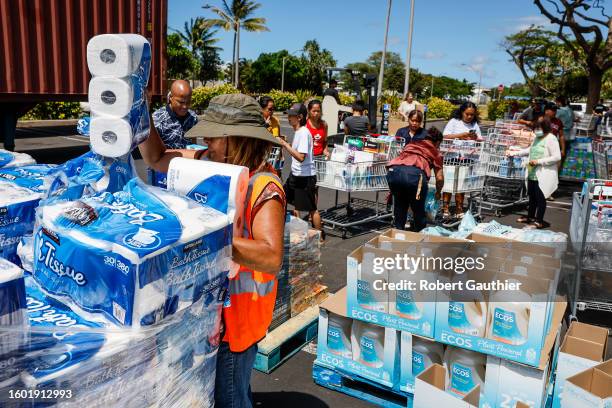 Kahului Maui, Monday, August 14, 2023 - Food and supplies are handed out to residents at Costco.