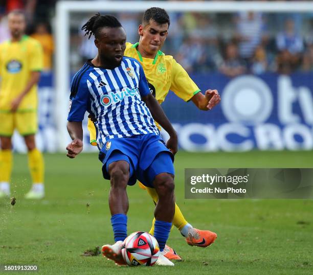 James Igbekeme of SD POnferradina in action during the fiendly match between SD Ponferradina and Real Club Deportivo de la Corua at Stadium Municipal...