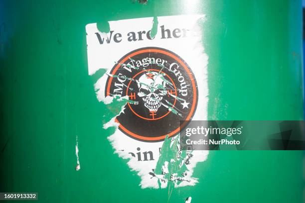 Stickers with QR codes that lead to a website for recruitment for the Wagner mercernary paramilitary group are seen on trash recepticles in Warsaw,...
