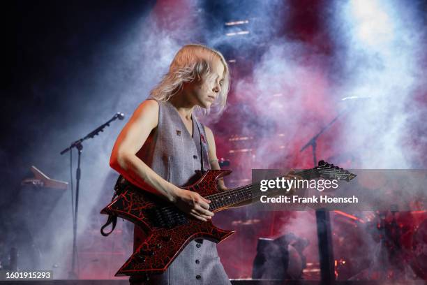 Singer Phoebe Bridgers of the American band Boygenius performs live on stage during a concert at the Verti Music Hall on August 15, 2023 in Berlin,...