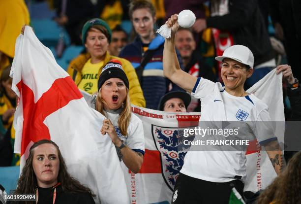 England fans cheer before the start of the Australia and New Zealand 2023 Women's World Cup semi-final football match between Australia and England...