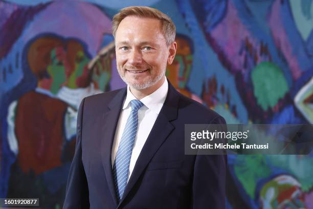 Finance Minister Christian Lindner arrives for the weekly cabinet meeting on August 16, 2023 in Berlin, Germany.