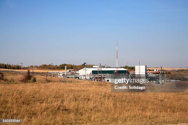 oil industry compressor station fall scenic with pump jack - gas compressor stock pictures, royalty-free photos & images
