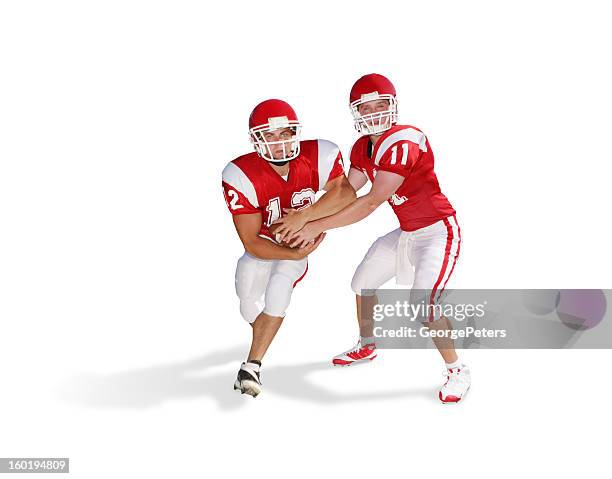 football handoff with clipping path - american football player white background stock pictures, royalty-free photos & images