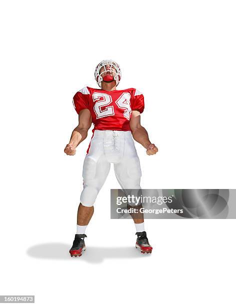 pumped up running back with clipping path - american football player isolated stock pictures, royalty-free photos & images