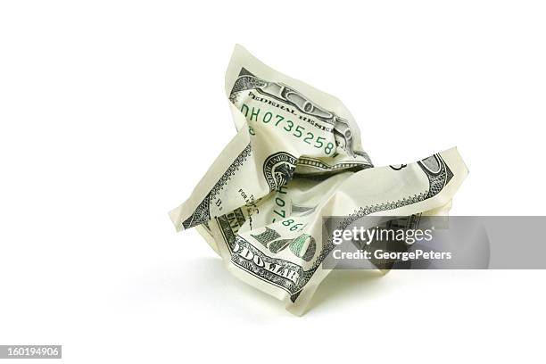 crumpled money with clipping path - crumpling stock pictures, royalty-free photos & images