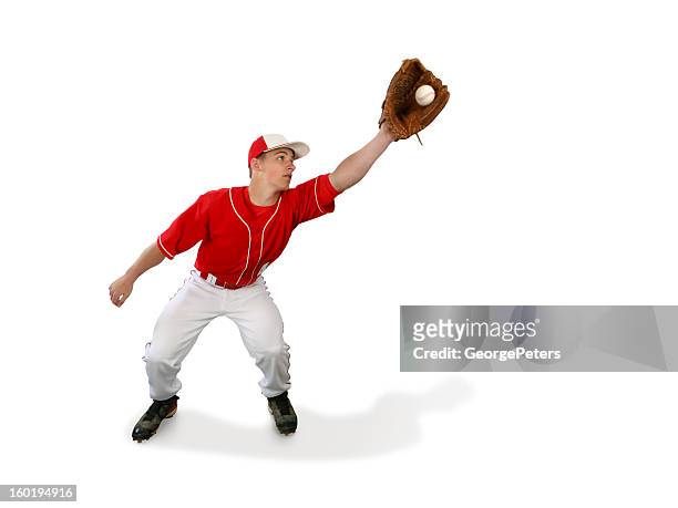 baseball-spieler um den ball mit clipping path - baseball glove stock-fotos und bilder