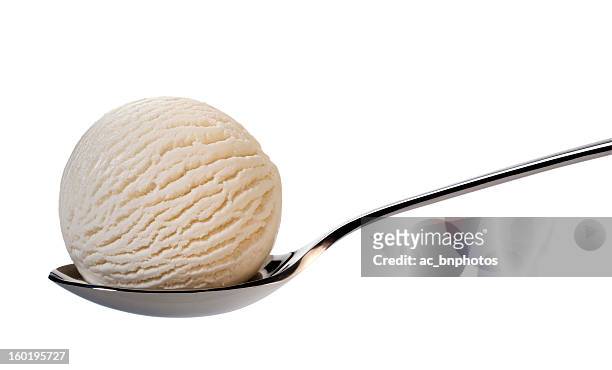vanilla ice cream on spoon - spion stock pictures, royalty-free photos & images