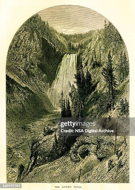 lower yellowstone falls, usa - volcanic landscape stock illustrations